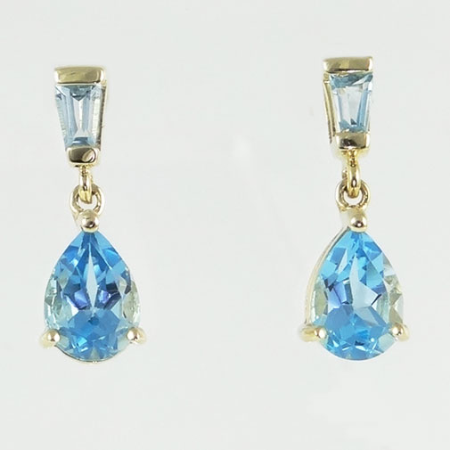 9ct Yellow Gold Blue Topaz Pear Drop Earrings | The Jewellery Warehouse