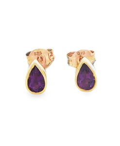 9ct yellow gold amethyst pear stud earrings.
