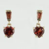 Gold Garnet Heart Drop Earrings