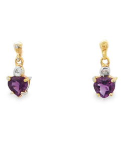 9ct gold amethyst and diamond drop earrings