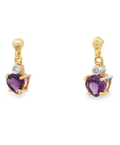 9ct gold amethyst and diamond drop earrings