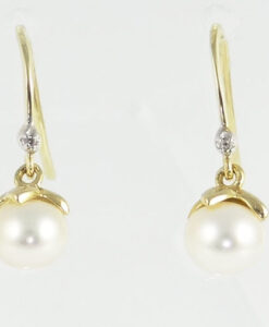Gold Pearl and Diamond Drop Earrings