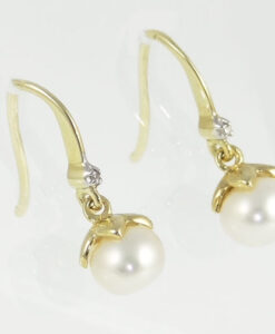 Gold Pearl and Diamond Drop Earrings
