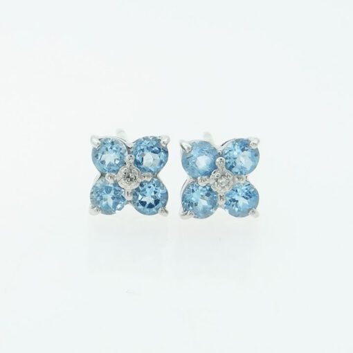 9ct white gold blue topaz and diamond cluster earrings