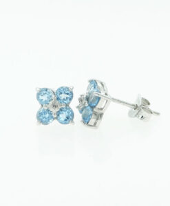 9ct white gold blue topaz and diamond cluster earrings