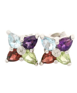 Multi Gem and Diamond Cluster Earrings