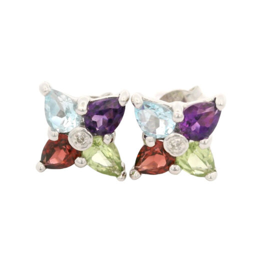 Multi Gem and Diamond Cluster Earrings