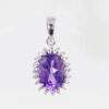 Sterling Silver Amethyst and Diamond Cluster Pendant with Chain