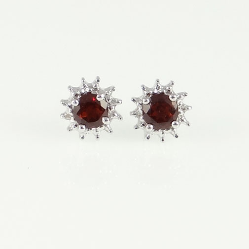 Silver Garnet and Diamond Cluster Earrings | The Jewellery Warehouse