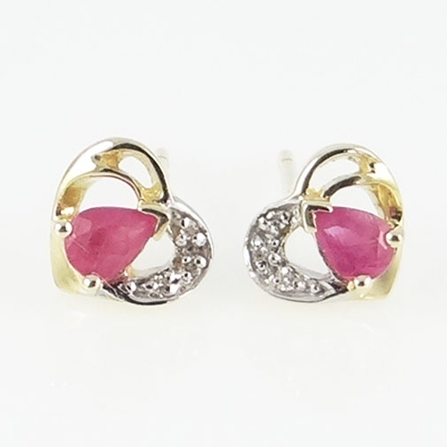 9ct Yellow Gold Ruby and Diamond Heart Earrings | The Jewellery Warehouse