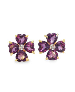 9ct Gold Amethyst Heart and Diamond Cluster Earrings