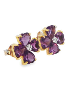 9ct Gold Amethyst Heart and Diamond Cluster Earrings