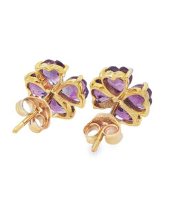 9ct Gold Amethyst Heart and Diamond Cluster Earrings