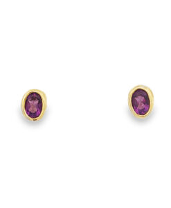 9ct Yellow Gold Oval Amethyst Stud Earrings