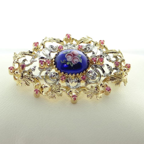 18ct Gold Ruby and Enamel Brooch Hallmarked 1966