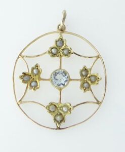 15ct Gold Aquamarine and Seed Pearl Pendant