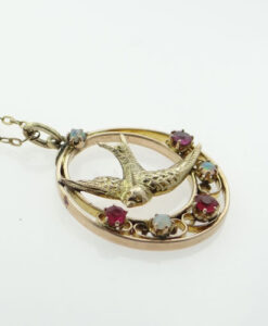 9ct Rose Gold Ruby and Opal Swallow Pendant
