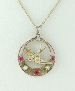 Vintage Ruby and Opal Swallow Pendant