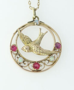 Antique Ruby and Opal Swallow Pendant