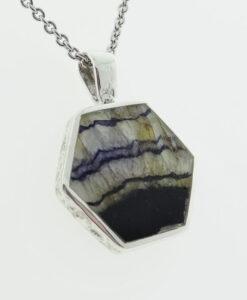 Sterling Silver Hexagonal Blue John Pendant and Chain