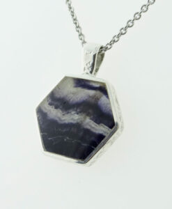 Sterling Silver Hexagonal Blue John Pendant and Chain