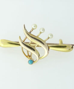 Antique 15ct Gold Pearl and Turquoise Brooch