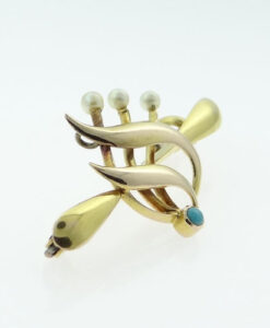 Gold Pearl and Turquoise Brooch