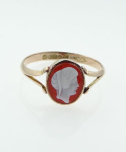 Antique 9ct Rose Gold Cameo Ring, Chester 1915