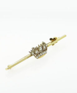Vintage 9ct Gold Seed Pearl Crown Brooch