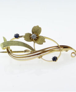 Antique 15ct Gold Diamond and Sapphire Brooch