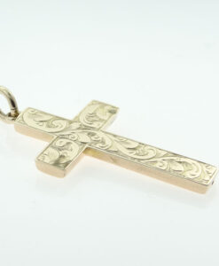 Antique 9ct Rose Gold Engraved Cross