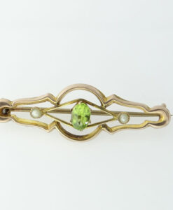 9ct Rose Gold Peridot and Seed Pearl Brooch