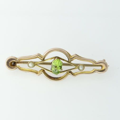 9ct Rose Gold Peridot and Seed Pearl Brooch