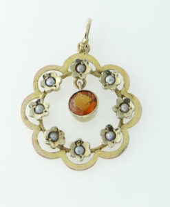 antique citrine and seed pearl pendant