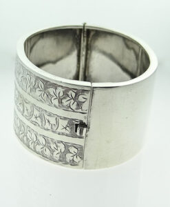 Silver Half Engraved Cuff Bangle