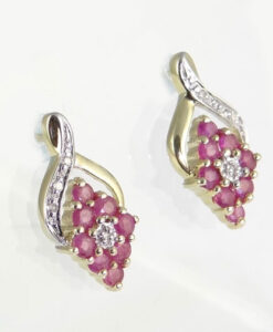 Gold Ruby and Diamond Earrings