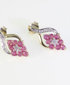 Gold Ruby and Diamond Earrings