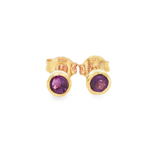 9ct Gold Round Amethyst Stud Earrings