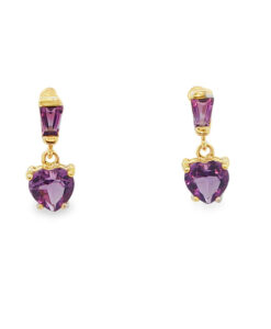 gold amethyst Heart drop earrings