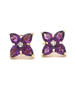 9ct Gold Amethyst and Diamond Cluster Earrings