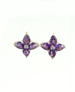 Gold Amethyst and Diamond Cluster Earrings