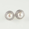 gold pearl and diamond halo earrings