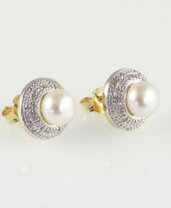 pearl and diamond halo earrings