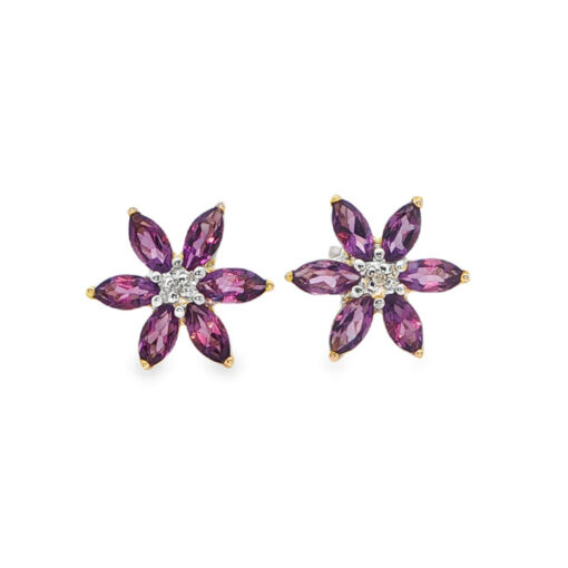 Gold amethyst flower cluster earrings