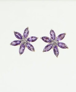 Amethyst and Diamond Flower Cluster Earrings
