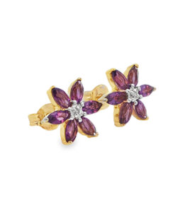 Gold amethyst flower cluster earrings
