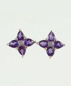 gold amethyst and diamond cluster earrings
