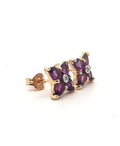 9ct Gold Amethyst and Diamond Cluster Stud Earrings