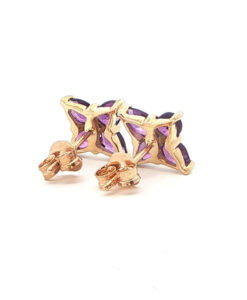 9ct Gold Amethyst and Diamond Cluster Stud Earrings