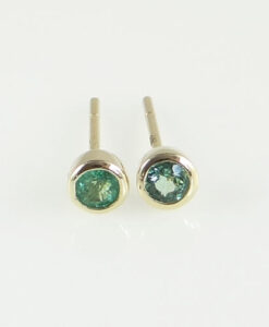 Gold Round Emerald Stud Earrings
